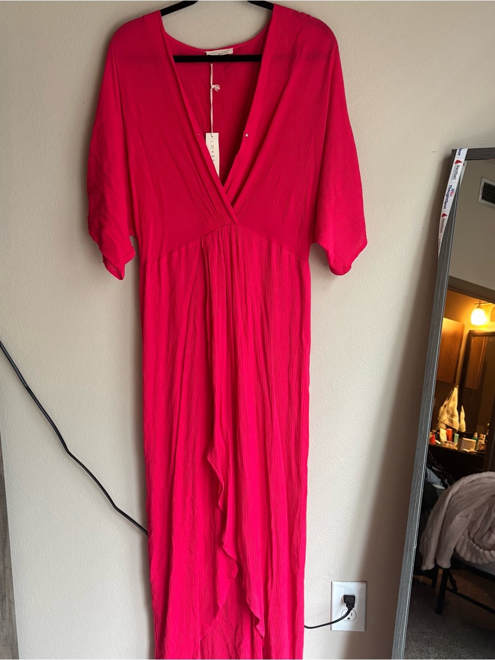 NWT Lovestitch Medium Hot Pink Knot Front Maxi Dress Boho Gauze - Picture 4 of 11